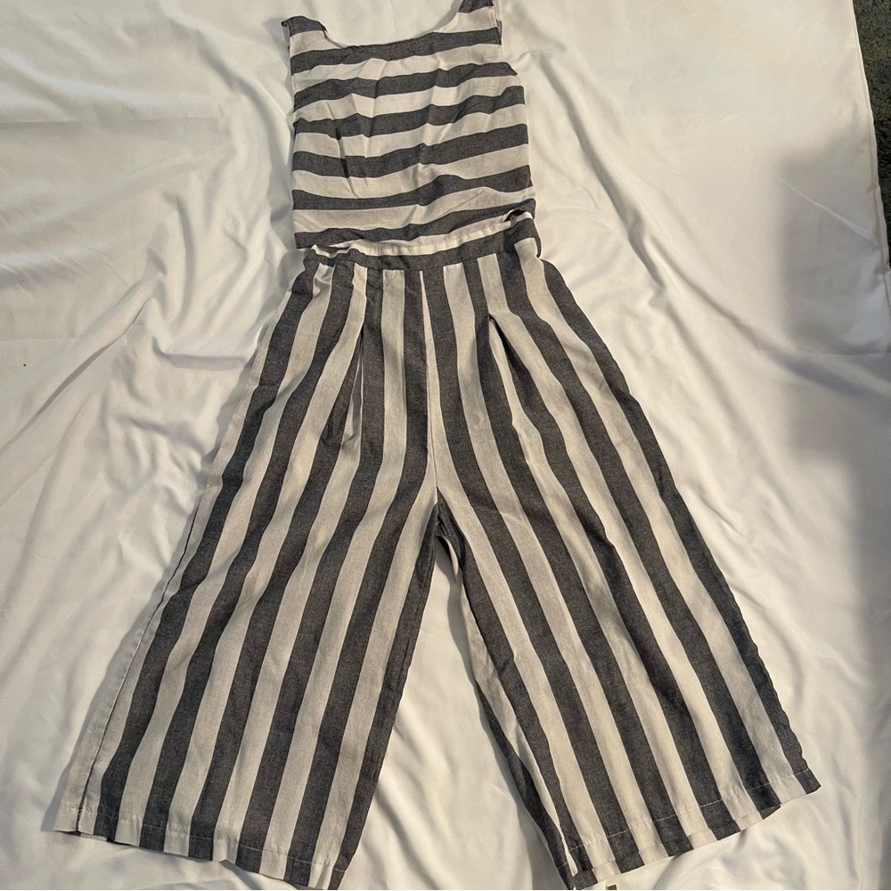 Navy and White Striped Relaxed Jumpsuit Large Flaw